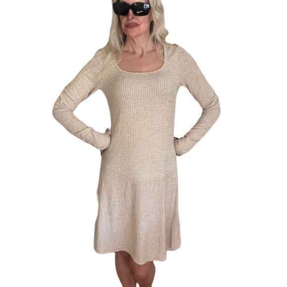 NWT! Old Navy ribbed knit fit and flare dress in color oatmeal size small tall - Picture 1 of 6